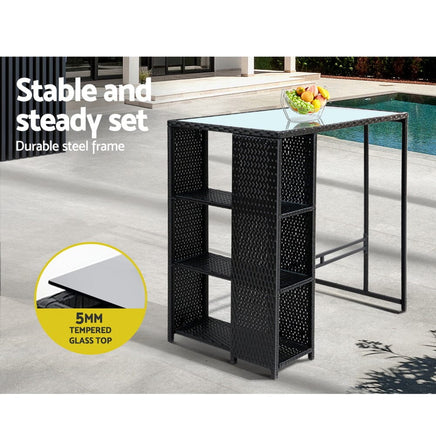 3 PCS Outdoor Bar Table Stools Set Patio Furniture Dining Chairs Wicker Kings Warehouse 