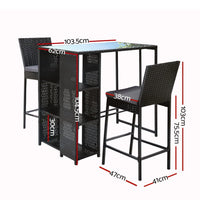 3 PCS Outdoor Bar Table Stools Set Patio Furniture Dining Chairs Wicker Kings Warehouse 