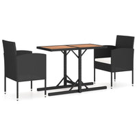 3 Piece Garden Dining Set Solid Acacia Wood & Poly Rattan Black Kings Warehouse 