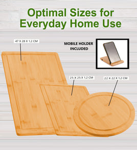 3 Pieces Bamboo Cutting Board with Juice Groove and Mobile Holder included for Home Kitchen Kings Warehouse 