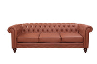 3 Seater Brown Sofa Lounge Button Tufted in Faux Leather Furniture Kings Warehouse 
