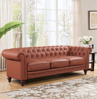3 Seater Brown Sofa Lounge Button Tufted in Faux Leather Furniture Kings Warehouse 