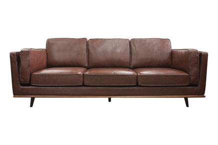 3 Seater Faux Sofa Brown Lounge Set for Living Room Couch with Wooden Frame Furniture Kings Warehouse 