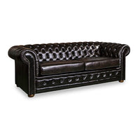 3 Seater Genuine Leather Upholstery Deep Quilting Pocket Spring Button Studding Sofa Lounge Set for Living Room Couch In Brown Colour Furniture Kings Warehouse 