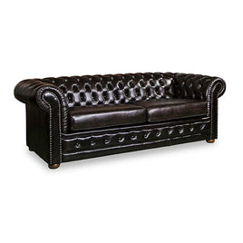 3 Seater Genuine Leather Upholstery Deep Quilting Pocket Spring Button Studding Sofa Lounge Set for Living Room Couch In Brown Colour Furniture Kings Warehouse 