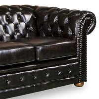 3 Seater Genuine Leather Upholstery Deep Quilting Pocket Spring Button Studding Sofa Lounge Set for Living Room Couch In Brown Colour Furniture Kings Warehouse 