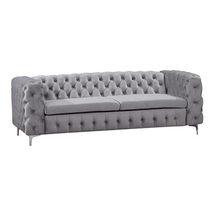3 Seater Sofa Classic Button Tufted Lounge in Grey Velvet Fabric with Metal Legs Furniture Kings Warehouse 