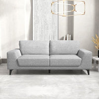 3 Seater Sofa Light Grey Fabric Lounge Set for Living Room Couch with Solid Wooden Frame Black Legs Furniture Kings Warehouse 