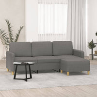 3-Seater Sofa with Footstool Dark Grey 180 cm Fabric