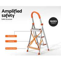 3 Step Ladder Multi-Purpose Folding Aluminium Light Weight Non Slip Platform Kings Warehouse 