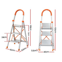 3 Step Ladder Multi-Purpose Folding Aluminium Light Weight Non Slip Platform Kings Warehouse 