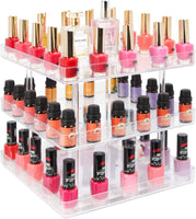 3 Tier 360 Rotating Display Rack Organizer Stand for Clear Nail Polish and Makeup Cosmetics with Acrylic Guard Kings Warehouse 