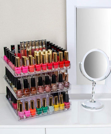 3 Tier 360 Rotating Display Rack Organizer Stand for Clear Nail Polish and Makeup Cosmetics with Acrylic Guard Kings Warehouse 