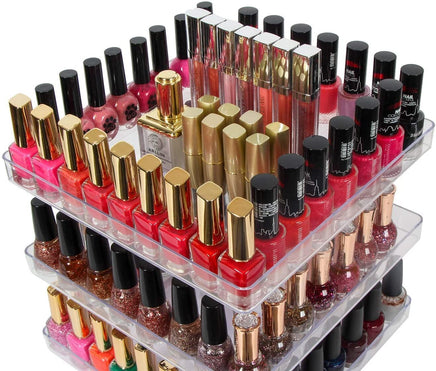 3 Tier 360 Rotating Display Rack Organizer Stand for Clear Nail Polish and Makeup Cosmetics with Acrylic Guard Kings Warehouse 