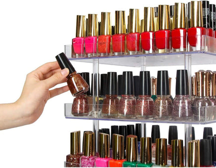 3 Tier 360 Rotating Display Rack Organizer Stand for Clear Nail Polish and Makeup Cosmetics with Acrylic Guard Kings Warehouse 