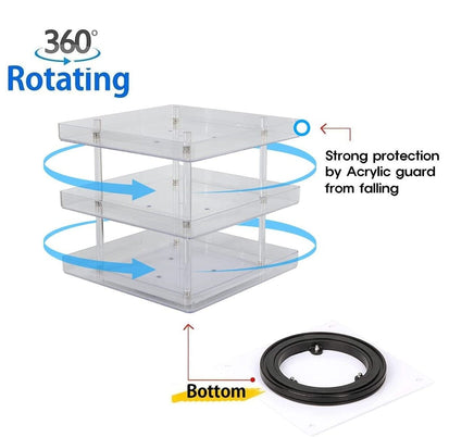 3 Tier 360 Rotating Display Rack Organizer Stand for Clear Nail Polish and Makeup Cosmetics with Acrylic Guard Kings Warehouse 