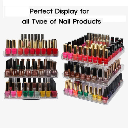 3 Tier 360 Rotating Display Rack Organizer Stand for Clear Nail Polish and Makeup Cosmetics with Acrylic Guard Kings Warehouse 