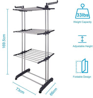 3 Tier Foldable Clothes Drying Rack for Laundry Dryer with Hanger Stand Rail Indoor Home & Garden Kings Warehouse 