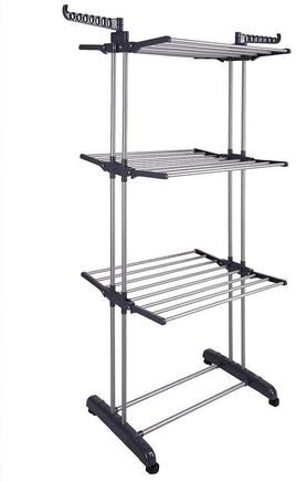 3 Tier Foldable Clothes Drying Rack for Laundry Dryer with Hanger Stand Rail Indoor Home & Garden Kings Warehouse 