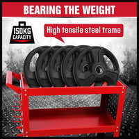 3-Tier Heavy Duty Steel Tool Trolley - Workshop Cart with Pegboard, Hooks and Locking Swivel Casters Tools Kings Warehouse 