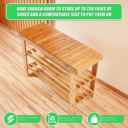 3 Tier Shoe Rack Bamboo Wooden Storage Shelf Stand Bench Cabinet Organiser Furniture Kings Warehouse 