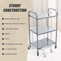 3 Tiers Food Trolley Cart Stainless Steel Utility Kitchen Dining Service Home & Garden KingsWarehouse 