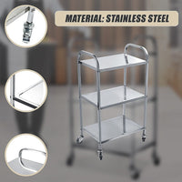 3 Tiers Food Trolley Cart Stainless Steel Utility Kitchen Dining Service Home & Garden KingsWarehouse 