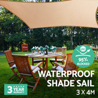 3 x 4m Waterproof Rectangle Shade Sail Cloth - Sand Beige Aussie Backyard Blitz Kings Warehouse 