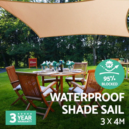3 x 4m Waterproof Rectangle Shade Sail Cloth - Sand Beige Aussie Backyard Blitz Kings Warehouse 