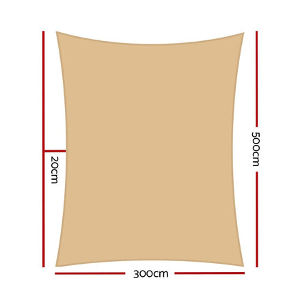 3 x 5m Waterproof Rectangle Shade Sail Cloth - Sand Beige Aussie Backyard Blitz Kings Warehouse 
