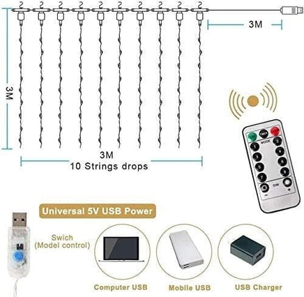 300 LEDs Window Curtain Fairy Lights 8 Modes and Remote Control for Bedroom (Multicolor, 300 x 300cm) Kings Warehouse 
