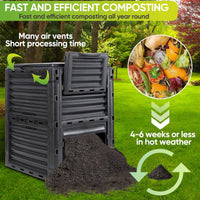300L Large Garden Outdoor Compost Bin Composter BPA Free Compost Barrel Kings Warehouse 