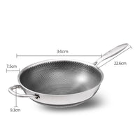 304 Stainless Steel 32cm Non-Stick Stir Fry Cooking Kitchen Wok Pan with Lid Honeycomb Double Sided Home & Garden Kings Warehouse 