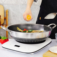 304 Stainless Steel 34cm Double Ear Non-Stick Stir Fry Cooking Kitchen Wok Pan Without Lid Honeycomb Double Sided Kings Warehouse 