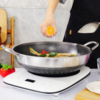 304 Stainless Steel 34cm Non-Stick Stir Fry Cooking Double Ear Kitchen Wok Pan with Lid Honeycomb Double Sided Home & Garden Kings Warehouse 