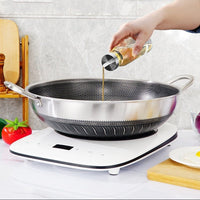 304 Stainless Steel 34cm Non-Stick Stir Fry Cooking Double Ear Kitchen Wok Pan with Lid Honeycomb Double Sided Home & Garden Kings Warehouse 