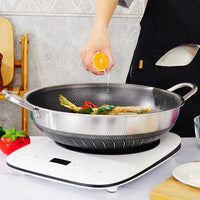 304 Stainless Steel 36cm Double Ear Non-Stick Stir Fry Cooking Kitchen Wok Pan without Lid Honeycomb Double Sided Kings Warehouse 