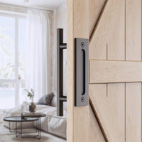 30cm Pull and Flush Barn Door Handle Square Handles set of Frosted Black Surface Round Kings Warehouse 