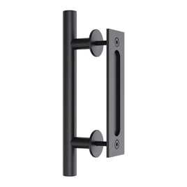 30cm Pull and Flush Barn Door Handle Square Handles set of Frosted Black Surface Round Kings Warehouse 