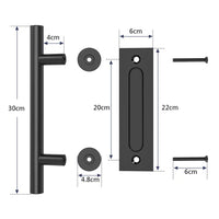 30cm Pull and Flush Barn Door Handle Square Handles set of Frosted Black Surface Round Kings Warehouse 