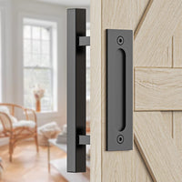 30cm Pull and Flush Barn Door Handle Square Handles set of Frosted Black Surface Square Kings Warehouse 