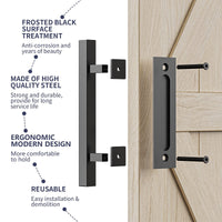 30cm Pull and Flush Barn Door Handle Square Handles set of Frosted Black Surface Square Kings Warehouse 