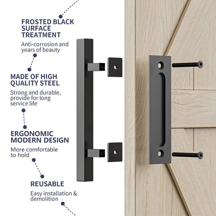 30cm Pull and Flush Barn Door Handle Square Handles set of Frosted Black Surface Square Kings Warehouse 