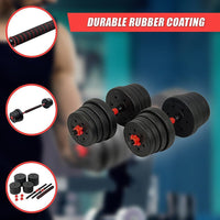 30kg Adjustable Rubber Dumbbell Set Barbell Home GYM Exercise Weights Sports & Fitness Kings Warehouse 