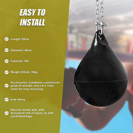 30L Water Punching Bag Aqua with D-Shackle and Chain Sports & Fitness Kings Warehouse 