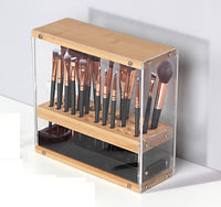 31 Holes Acrylic Bamboo Brush Holder Organiser Beauty Cosmetic Display Stand with Leather Drawer Black (22.3 x 8.6 x 21.5 cm) Kings Warehouse 