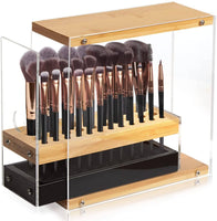 31 Holes Acrylic Bamboo Brush Holder Organiser Beauty Cosmetic Display Stand with Leather Drawer Black (22.3 x 8.6 x 21.5 cm) Kings Warehouse 