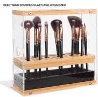 31 Holes Acrylic Bamboo Brush Holder Organiser Beauty Cosmetic Display Stand with Leather Drawer Black (22.3 x 8.6 x 21.5 cm) Kings Warehouse 