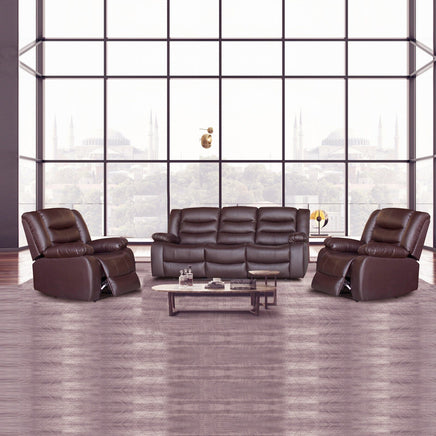 3+1+1 Seater Recliner Sofa In Faux Leather Lounge Couch in Brown Furniture Kings Warehouse 