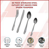 32 Piece Stainless Steel Cutlery Set Knives Fork Spoon Teaspoon Home & Garden KingsWarehouse 